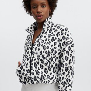 Fabletics Rayne Printed Polar-Fleece Pullover in Snow Leopard Size S NWT $90